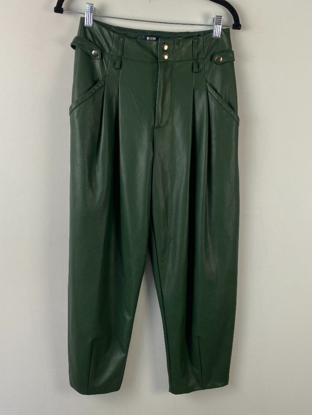Anthropologie Maeve Faux Leather Taper Pleated Pants Size 4 Green Ankle